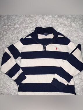 Men’s Navy and white striped Ralph Lauren quarter zip sweater